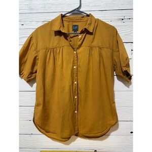 GAP Mustard Yellow Short Sleeve Button Down Ribbed Blouse Mustard XS